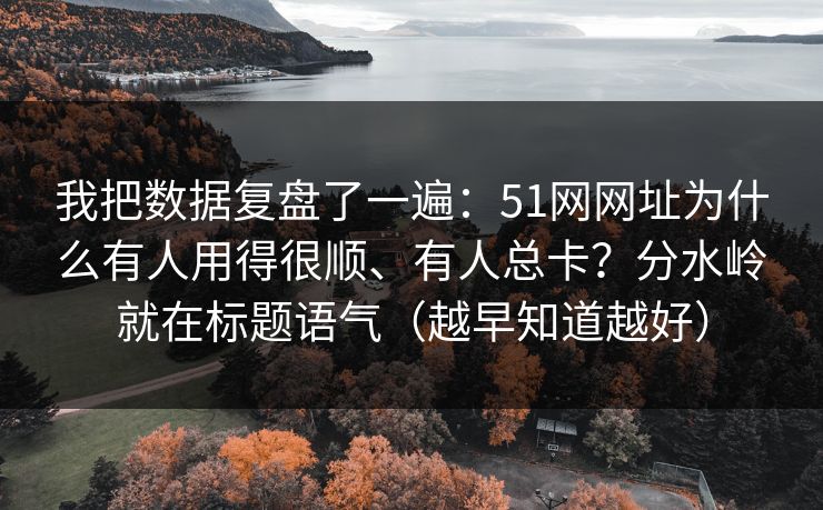 我把数据复盘了一遍：51网网址为什么有人用得很顺、有人总卡？分水岭就在标题语气（越早知道越好）